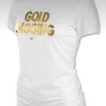 Nike Women's RARE Gold Digging 2012 Olympic Graphic Iconic Swoosh Shirt Size LRG Photo 0