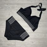 Kona Sol  black embroidered aztec chevron design halter bikini top & bottoms 24w Photo 1