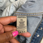 Just USA Womens Boyfriend Denim Button Up Medium Wash Jean Jacket Size XL Photo 8