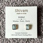 Shivam 14K Gold Plated Sterling Silver Topaz Gemstone Earrings Blue Photo 0
