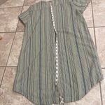 Cloth & Stone  Women's S Linen Blend Striped Button Back Shirt Dress Green & Blue Photo 5