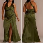 David's Bridal Galina Signature Charmeuse Halter Dress Green Photo 1