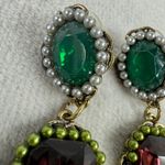 Shades of Green, Red, Purple Pierced Post Dangle Drop Earrings Faux Pearl Accent Red Photo 2