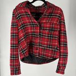 ZARA Red Plaid Cropped Jacket Photo 4