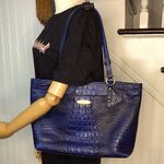 Brahmin  Blue Crocodile Leather Top Zipper Closure Shoulder Bag Photo 15