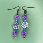Handmade Tropical Purple and Blue Floral Earrings Photo 0