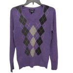 Apt. 9 Women's 100% Cashmere Sweater  Size Medium Argyle Purple Gray Soft Photo 6