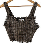 Anthropologie x Mare Mare Tweed Vest Crop Top Brown Preppy Academia Fringe XXS Photo 0
