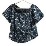 J.Crew Navy Blue Multi Confetti Ratti Happy Cat Print Off the Shoulder Top 8 Photo 0