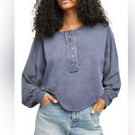 Free People Melodi Henley long sleeve tee sweater top navy quarry raglan raw Photo 0