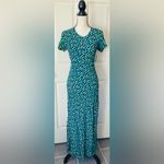 Geo Print Circles Full Maxi Dress: Blue/Green & Yellow/White, Short Sleeve,Sz. M Blue Size M Photo 5