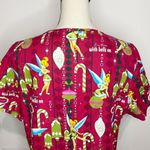 Disney NWOT  Christmas Red Tinkerbell Print Scrubs Uniform Short Sleeve Sz Medium Photo 4
