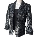 Pamela McCoy Leather Jacket Blazer Cheetah Print Black Metallic Silver, … Size XS Photo 2