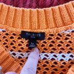 Talbots  Sweater Womens L Pet Orange White Stripe Long Sleeve Open Knit Pullover Photo 6