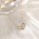 Boutique NEW Gold Plated Sterling Silver Pave Diamond Rectangle‎ Necklace, 16-18” Photo 4