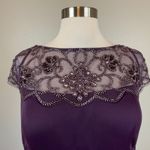 XScape  Beaded Chiffon Short Sleeve Ruched Sheath Cocktail Dress Purple Size 16 Photo 6