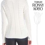 Torn By Ronny Kobo  Paige Lace Up Ruffled Sweater Cream Women's Size Medium Photo 1