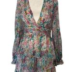 Hello Molly purple, blue & white floral v-neck long sleeve mini dress size 4 Photo 0