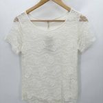 Leo & Nicole Leo Nicole Top Women XS NWT Off White Short Sleeve Sheer Floral Lace Tee Photo 0