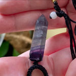 Fluorite Point Wand Pendant Necklace Adjustable Cord Unisex Purple Photo 3