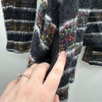 Modcloth  Black Multicolor Metallic Chenille Fuzzy Long Sleeve Open Cardigan Sz M Photo 6