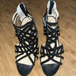Adrienne Vittadini Caged Heels Gala Black Suede Leather Laser Cut Stiletto Sz 8 Photo 1