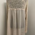 Ivory open knit top with sheer back Tan Photo 2