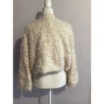 Knitted & Knotted Ivory Faux Fur Furry Open Front Cardigan Wool Cotton Blend S Photo 3