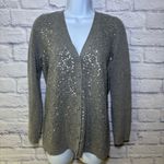 Talbots  Sequin Cardigan Sweater Lambswool Business Casual Career Church Gray Tan Photo 1