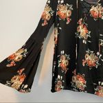 On The Road Black Floral Long Bell Sleeves Tunic Blouse Small Photo 4