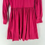 NY&C Pink Cotton Blend Button Front Tie Neck Pleated Fit & Flare Shirt Dress Size XS Photo 10