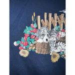 Basic Editions VTG 1990’s Dog & Cat Floral Sweatshirt Collared Navy Small USA Blue Photo 4
