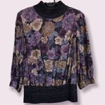 Leslie Fay Vintage  floral knit mock neck ribbed waist 3/4 sleeve‎ blouse s/m Photo 1