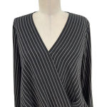 Karen Millen  Pinstripe‎ Wrap Blouse Black Long Sleeve Size US 4 Photo 4