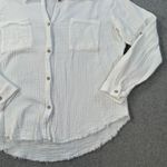 Zenana Gauzy Button Down Top Women's Large White Raw Hem Chest Pockets Beachy Photo 4