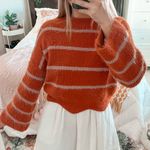Gianni Bini Orange Fuzzy Sweater With Pink Stripes Photo 0