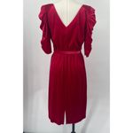 Vintage 80s Velvet Dress Belted A Line Ruched Puff Sleeve Hot Pink Womens XS Photo 6