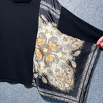 Chico's 1 M Black Long Sleeve Asymmetrical Scarf Print Sweater Top Photo 4