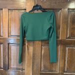 Cider NWT  Green Knit Square Neck Long Sleeved Cropped Top Size Medium Photo 2