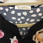 KIRUNDO Ruffle Sleeve Navy & White Dress with Embroidered Floral Details Blue Size M Photo 6