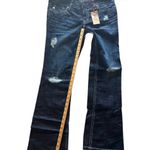 Decree Dark Wash Distressed Bootcut Jeans Size 11 NWT Low Rise Contrast Stitch Photo 2