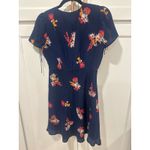 Madewell  Women's poppy Print Mini Dress Short Sleeve Navy Blue silk Size 4 Photo 4