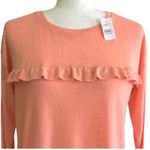 Loft  Top Sweater Peach Coral Ruffled Long Sleeve Lightweight Cropped Small NEW Photo 3