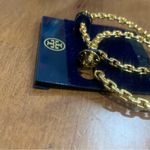 Tory Burch  TB Dangle Hoop Earrings Gold Colored Brand New Photo 2