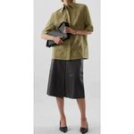 COS Women's Relaxed Fit Lace Panel Shirt Olive Green Organic Cotton Size 8 Photo 1