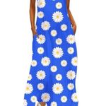 Sleeveless Casual Summer Daisy Floral Print Cotton V Neck Long Maxi Dresses NWT Multi Size L Photo 0