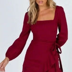 Princess Polly  Wrap dress long sleeves maroon burgundy linen the villa mini Photo 0