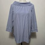 Talbots  Blue White Stripe Boat Neck 3/4 Sleeve Shirt Top Size M Preppy Nautical Photo 1