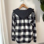 American Eagle Black + White Cotton Cozy Cabin Hooded Oversized Flannel Size XS Photo 1