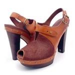 UGG  Nicco Leather Calf Hair Platform Peep Toe Slingback Sandal Brown Size 8.5 Photo 15